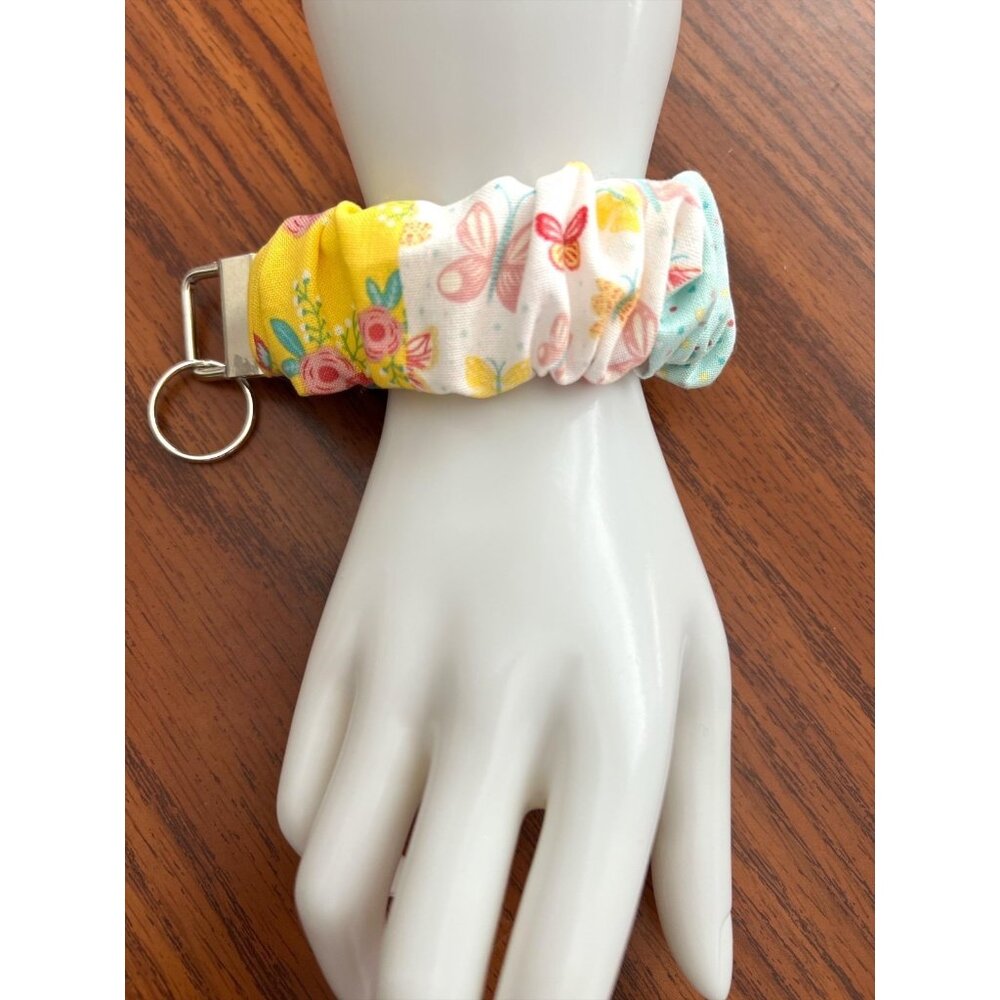 Handmade Scrunchie Keychain Wristlet-Pastel Floral Print